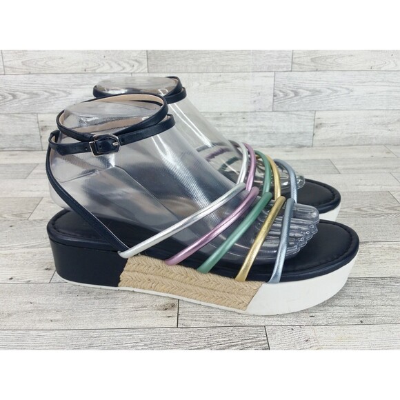 Louise Et Cie BIMO Platform Sandals Y2K Asymmetrical Straps Ankle Wrap Size 8M - Picture 1 of 14